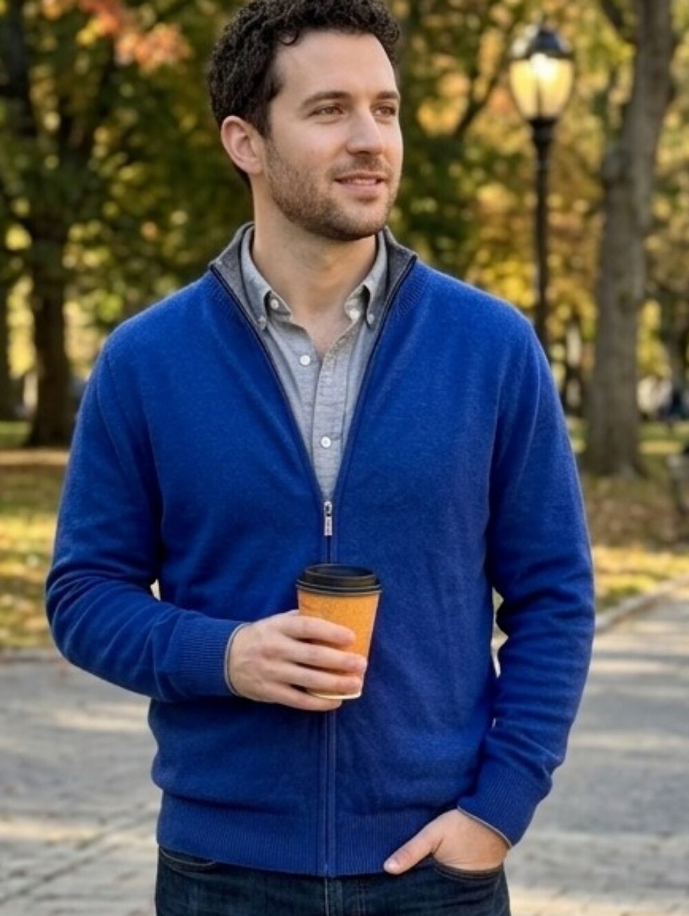 Tailorbyrd Collection New Blue Full Zip Sweater Cardigan Mens Size Large Preppy
